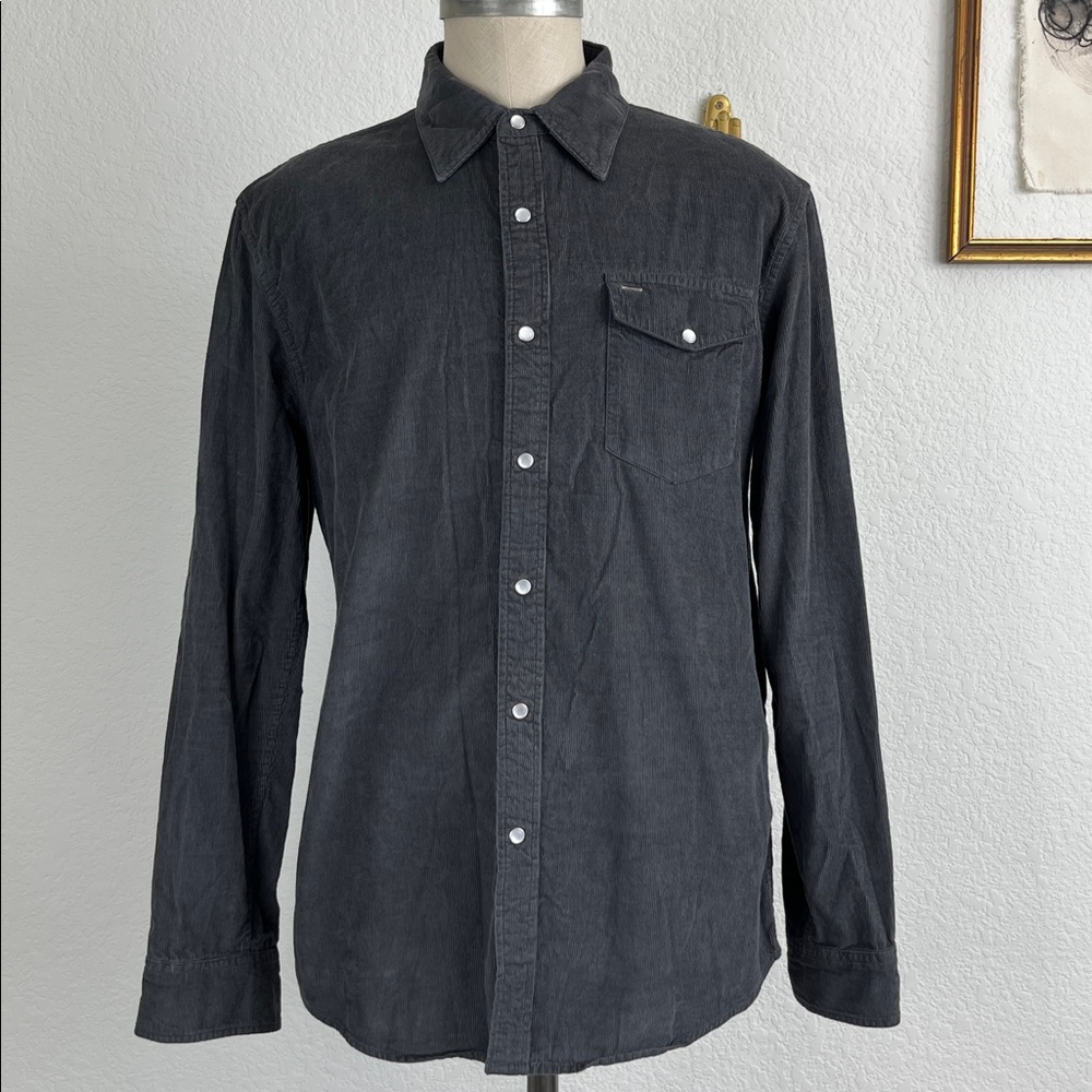 Criquet Spring Weight Pearl Snap Front Camper Pocket Gray Corduroy Shirt
